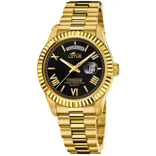 Lotus Herrenuhr Analog Edelstahl 316L Gold - Quarz Datum - Mineralglas, Wasserdicht 10 ATM - 18857/4 Freedom