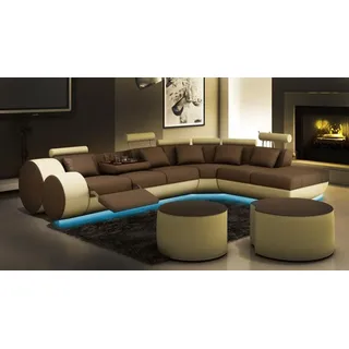 Ledersofa Sofa + Usb Lederecksofa Garnitur Xxl Wohnlandschaft Ecksofa Neu Couch - Braun