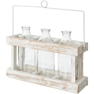 Creativ home Dekovase »Holzbox mit 3 Glasflaschen« mit dekorativem Henkel