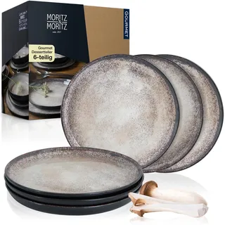 Moritz & Moritz VIDA Dessertteller Set Beige - Stylische Porzellan Frühstücksteller, Kuchenteller für 6 Personen - Spülmaschinen- und Mikrowellengeeignet