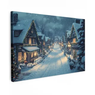 MuchoWow Leinwandbild Weihnachtsdorf - Weihnachten - Schnee - Winter Wanddeko 90x60 cm , Textil , Rechteckig , 90x60 cm , FSC 100% , gerahmt , Bilder & Rahmen, Bilder, Leinwandbilder