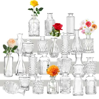 Kleine Vasen Set 24er Mini Vase Glas Vintage Hochzeit Kristalle Klare Blumenvase Verschiedene Groessen Modern Schmal Glasvasen Tischdeko Fur Blumen Deko Wohnzimmer Bad Muttertagsgeschenk