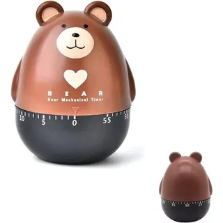 Unyqoos® Mechanische Eieruhr – eiförmiger Küchentimer mit Bären‐Design, 60 Minuten, batteriefrei, Braun, Kunststoff, 87 x 65 mm - Braun