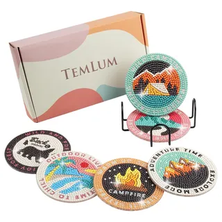Temlum Diamond Painting Untersetzer mit Halter, 6er Set Diamond Painting für Erwachsene und Anfänger DIY Untersetzer Diamant Painting Set Basteln Erwachsene(Outdoor)