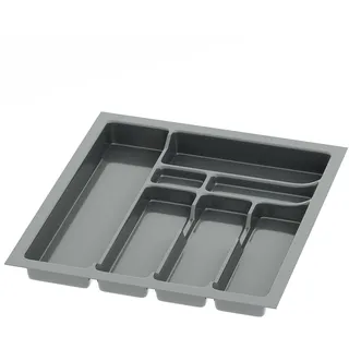 Sossai Besteckeinsatz Divio für 50cm breite Schubladen, 43x49 cm – zuschneidbar, 7 Fächer, anthrazit, Besteckkasten für Schubladen aus Kunststoff