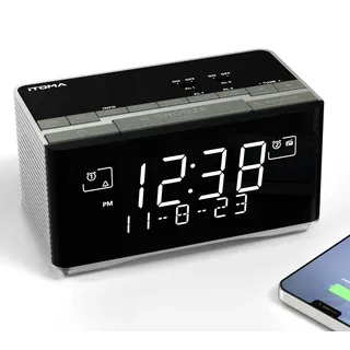 iTOMA FM/DAB(DAB+, UKW, Uhrenradio), Radiowecker mit USB-Ladeanschluss, Bluetooth Stereo Lautsprecher, Kopfhörerbuchse, Dual Alarm, Snooze, Dimmbare LCD-Anzeige 3501