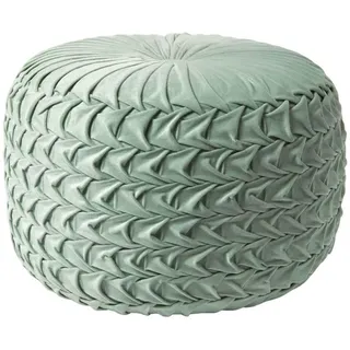 Homescapes Samt-Pouf Grace grün, plissiert in Flechtoptik, 50/50/35 cm , Textil , Uni , Rund , 50x35x50 cm , Oeko-Tex® Standard 100 , Wohnzimmer, Sessel, Hocker & Hockerbänke, Poufs