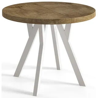 Esstisch Rund Ovo, Moderner Esstich Ausziehbar, Tisch mit Solide Beine, Stabile Konstruktion,, Durchmesser: 100cm-200 cm, Lefaks - Dunkelbraun, Weiß