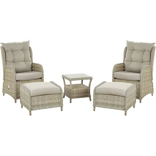 BELIANI Lounge Set Naturfarben Rattan 5-Teilig 2 Sessel Verstellbar 2 Hocker 1 Couchtisch 2 Sitzkissen 2 Rückenkissen 2 Auflagen für Fußhocker Garten - Beige