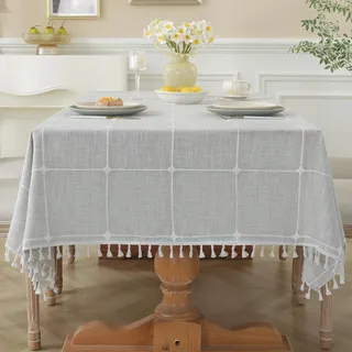 Laolitou wasserdichte Tischdecken, rustikale Tischdecke, Baumwollleinen, für Küche, Esszimmer, Party, Urlaub, Weihnachten, Buffet, 140 x 140 cm, 4-Sitzer, Grau