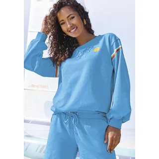 Sweatshirt BENCH. LOUNGEWEAR, Damen, Gr. 32/34, blau, Sweatware, Obermaterial: 60% Baumwolle, 40% Polyester, bedruckt, unifarben, bequem hüftlang, Rundhals, weit Rippbündchen, Sweatshirts Sweatshirt, mit modischen Druck Details, Loungewear, Topseller