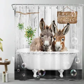 LB Bauernhaus Tier Duschvorhang 180x200cm(BxH) Esel in der Badewanne Antischimmel Wasserdicht Badezimmer Vorhänge, Lustig Rustikal Extra Lange Polyester Stoff Bad Vorhang mit Haken
