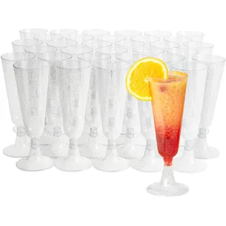 MATANA 24 Premium Sektgläser Plastik mit Silberglitter, 150ml - Sektgläser Kunststoff, Sektflöten, Champagner Gläser, Cocktailgläser, Weingläser für Hochzeiten, Partys - Stabil & Mehrweg