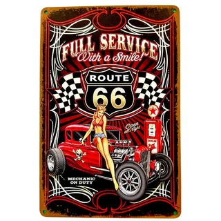DiiliHiiri Auto-Mechanik-Poster, 30 x 20 cm, Blechschild für raue Typen, Retro-Schild, Dekoration für Herren, klassische Höhle, Route 66 Route 66 Autos (2635-316)