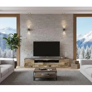 Dmora - TV-Schrank Salvatore, niedriges Wohnzimmer-Sideboard mit 3 Türen, Fernsehständer-Basis, 100 % Made in Italy, 200 x 40 x 37 cm, Schiefer und Ahorn, mit LED-Licht