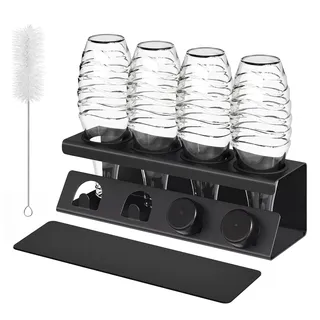 SONGMICS Flaschenhalter, Abtropfgestell Flaschen, Stahl, Flaschen Abtropfständer, mit absorbierenden Abtropfmatten, Flaschenbürste, Küche, tintenschwarz, für 4 Flaschen KCS558BH01