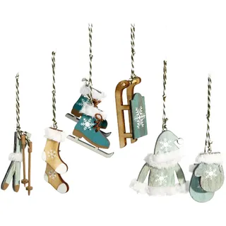 Heitmann Deco Christbaum-Schmuck - Behang Set aus Holz - 6-TLG. - Weihnachten Baumbehang in modischer Farbe - Petrol - Weihnachtsdeko, 14.2 x 11.5 x 2 cm, Gruen/Natur