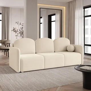 Sofa SUVI III mit Schlaffunktion, Schlafsofa, Wohnzimmersofa, Couch, Soffa, Bettsofa, Bucle-Stoff – Creme QUELLE 02 - Creme