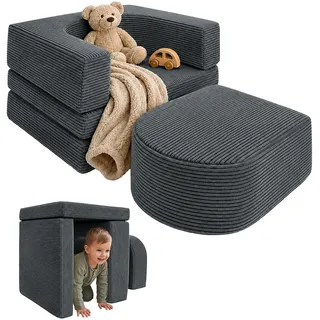 Relaxdays Kindersessel, modular, 4-teilig, weiche Bausteine, dunkelgrau | Relaxsessel, Cord, HBT 40x65x65 cm, Chillsessel