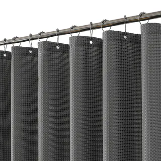 meioro Dunkelgrau Duschvorhang, Anti Schimmel Wasserdicht und Trocknet Schnell Duschvorhänge, Waffel schwere Textil Stoff Shower Curtain mit 12 Ringen, 150 x 180cm Luxus duschrollo für badewanne