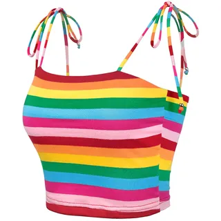 Allegra K Damen Spagehtti Lace Up Regenbogen Streifen Crop Top Tube Mehrfarbig M