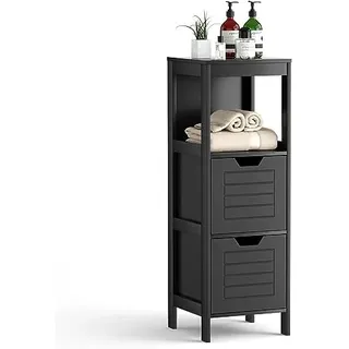 FANTASK Badezimmerschrank mit 2 Schubladen, Badkommode, Badschrank aus Holz, Badregal, Schwarz