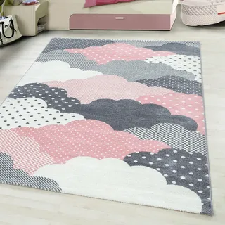 Kinderteppich AYYILDIZ TEPPICHE "Bambi 820, auch in rund erhältlich" Gr. 2, pink, B:80cm H:11mm L:150cm, Kunstfaser, Teppiche, Kinderteppich, auch in rund, Wolken Motiv, Kurzflor