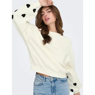 Sweatshirt ONLY "ONLMACY L/S O-NECK BOX CC SWT", Damen, Gr. XS, schwarz (cloud dancer detail:with schwarz hearts), Sweatware, Obermaterial: 60% Baumwolle, 40% Polyester, bedruckt, regular fit normal, Rundhals, Rippbündchen, Sweatshirts Sweatshirt, Baumwollmischung, regular fit