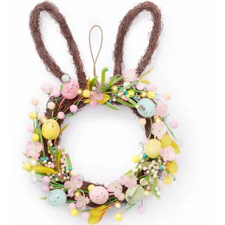 Valery Madelyn 40.6cm Osterkranz mit Eiern, Künstliche Türkranz, Osterei Kranz mit LED Licht, Hasenförmiger Wandkranz Frühlingskranz für Osterdeko, Frühlingsdeko