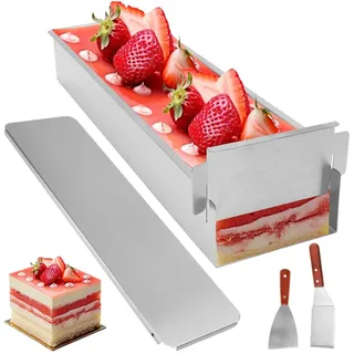 Yuragim Tiramisu Form mit Deckel, Verstellbare Backform Rechteckig mit Edelstahldeckel Mousse Kuchenform Eckig zum Backen und Dekoriere, Weihnachten Basteln für Tortenzubereitung Broten Toast Tiramisu