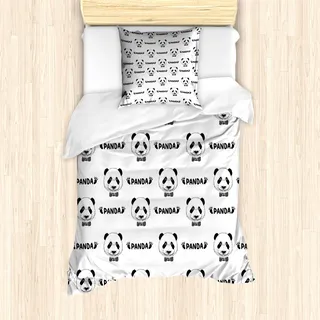 ABAKUHAUS Panda Mantele, Panda Fliege, Milbensicher Allergiker geeignet mit Kissenbezügen, 135 cm x 200 cm - 80 x 80 cm, Schwarz-Weiss - Schwarz