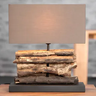 Licht-Erlebnisse Sisse Tischleuchte 40cm Treibholz Leinen Modern E27