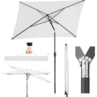Sekey Sonnenschirm Balkonschirm 210 x 140 cm Rechteckig Kippbar Höhenverstellbar mit Schutzhülle UV Schutz UPF50 für Terrasse und Garten, Creme - Creme