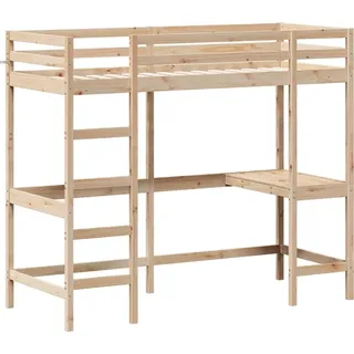 Hochbett mit Schreibtisch 80x200 cm Massivholz Kiefer - Braun, Bunt
