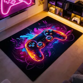 Komergave Gaming Teppich, rutschfest Kristall-Samt Gamer Teppich, Cooler Farbe Gamecontroller Teppich Gaming Zimmer für Jungen, Jugendzimmer Deko Jungen, 120 x160cm