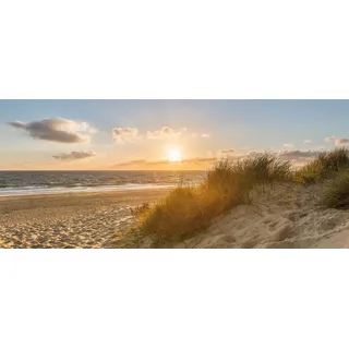 Bönninghoff Leinwandbild "Wandbild STRAND XXL 60x140 cm – Leinwandbild Keilrahmen Deko modern" Meer  Sonnenuntergang  Strand 1 Stk. tlg. auf Keilrahmen gespannt, farbe bild(er): beige, blau, gold, grün