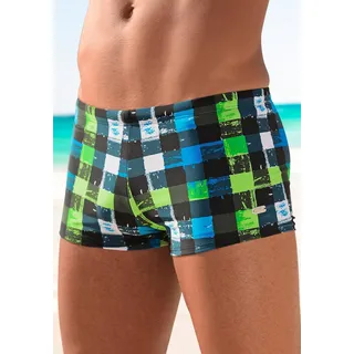 Boxer-Badehose BUFFALO, Herren, Gr. 6, N-Gr, schwarz (schwarz, grün), Polyamid, kariert, Badehosen Boxer-Badehose, in trendiger Karo-Optik, Topseller