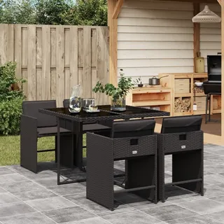 Best Möbel Gartenmöbel Set Balkonmöbel-Set 5-tlg. Garten-Essgruppe mit Kissen Schwarz Poly Rattan - Gartenmöbelgarnituren CL4976668 2parcel - Schwarz