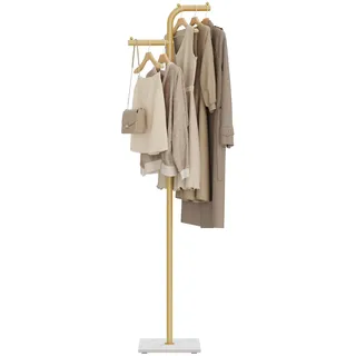 GUOHNHE Metall Garderobenständer, Modern Kleiderbügel Stand mit Rock Slab Base, Freistehend Baumförmiger Kleiderstand, Doppelsäulen Kleiderstange, 180 cm, Goldgelb, GYJ012WJ