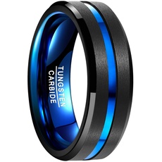 NUNCAD Ring Hochzeit Verlobung Partnerschaft Freundschaft Lifestyle und Hobby Außenbreite 8mm bequem schwarz+blau (galvanisiert) Größe 56 (17.8)