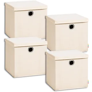 Storanda | 4er Set Aufbewahrungsbox 34x34x33 cm mit Deckel | Extra Große Griffe | Stabil & Faltbar | Regalbox für Würfelregal | Ideal für Zuhause & Kinderzimmer | Natur