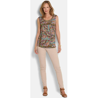 Trägertop GOLDNER "Kurzgröße Viskoseshirt mit Muster-Mix", Damen, Gr. 24, bunt (bunt, gemustert), Obermaterial: 95% Viskose CV. 5% Elasthan EL., Tops Trägertop, aufwendige Paillettenstickerei am Ausschnitt