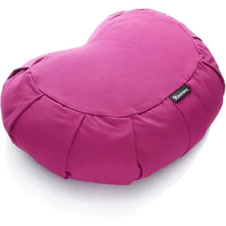 BODYMATE Halbmond Yogakissen 42cm lang 30cm breit und 15cm hoch Pink mit Buchweizen-Spelz Füllung – Maschinenwaschbarer Bezug aus 100% extra dicker Baumwolle – Meditationskissen – Sitzkissen
