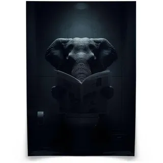 Muralo Poster für WC Badezimmer Elefant mit Zeitung Abstraktion 50x70cm , Grau, Schwarz , Papier , Tiere, Abstrakt , Rechteckig , 50x70x70 cm , Bilder & Rahmen, Bilder, Sonstige Wandbilder