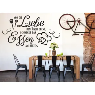 tjapalo® a25 Wandtattoo küche sprüche Wandsticker Küchensprüche Esszimmer wandtattoo wo die liebe den tisch deckt, Farbe: dunkelrot, Größe: B70xH38cm