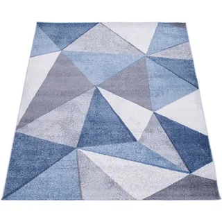 Paco Home Teppich Wohnzimmer Kurzflor Vintage Abstrakt Modern Geometrisch Rautenmuster blau