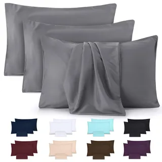 Utopia Bedding – 4er-Set Kissenbezüge – 40 x 60 cm – Oeko-TEX – Gebürstete Mikrofaser, 100% Polyester, mit Umschlagverschluss (Kissenfüllung Nicht enthalten), nur Kissenbezug – Grau
