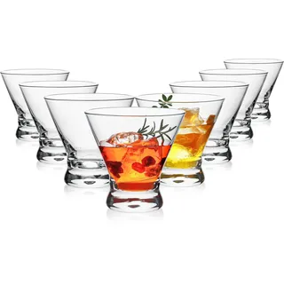 OUWO Martini-Gläser 8er Set, 8oz stielllose Martini-Cocktailgläser für Margarita, Cosmopolitan, Manhattan, Home Bar, Gimlet, Pisco Sour, Brandy, Kristallklar