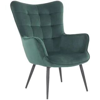 MID.YOU Ohrensessel Uta Samt 72 x 97 x 80 cm Grün mit Kissen