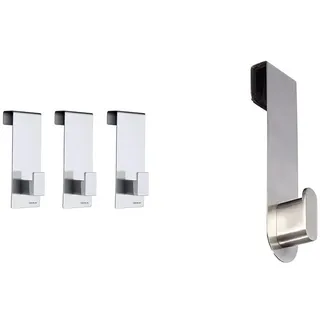 Blomus 65411 Türhaken Menoto, 3-er Set, matt, h 12 x b 4,3 x l 5 cm & AREO- Haken für Glasduschwand aus mattiertem Edelstahl, 6-8 mm Wandstärke, moderner Handtuchhaken für die Dusche